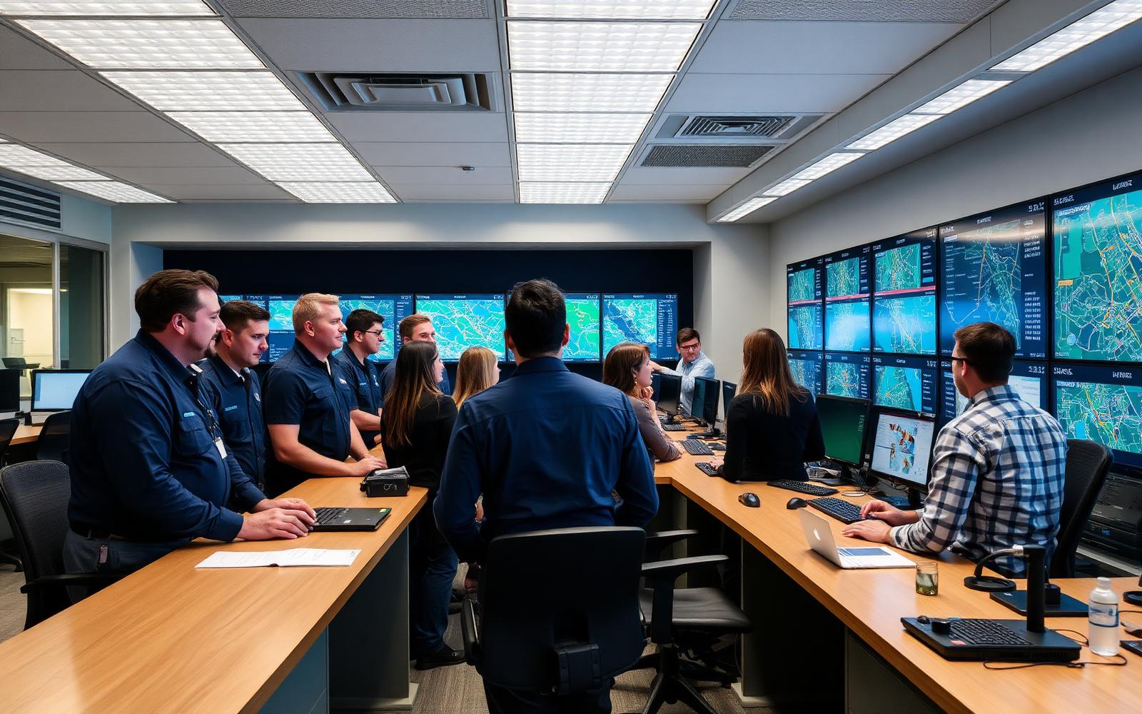 BlueStone dispatch team monitoring live work orders on wall displays